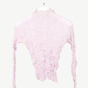Issey Miyake Lavender Pleated Mock-Neck Long-Sleeve Popcorn Top